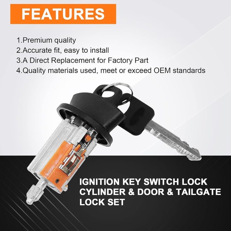 MOTORSTAR C-42-195 Ignition Switch Lock Cylinder & Door & Pickup Tailgate with Lock Pawl Lever Set w/2 Keys for Ford F-Series F150 1997-2003, F250 & F350 1998-2004, Replace# LC6177+DL5885+597638 (No Chip) - Image 5